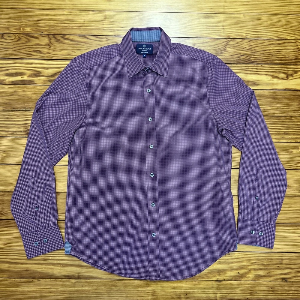Con.Struct Shirt Mens Med Button Front Long Sleeve 4 Way‎ Stretch Slim Burgundy